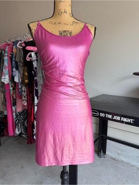 VENUS Shiny Pink Satin Slip Mini Dress